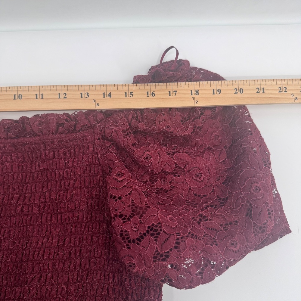 LC Lauren Conrad Dress Women Large Red Lace Midi Peasant Cottagecore Prairie - Picture 12 of 16